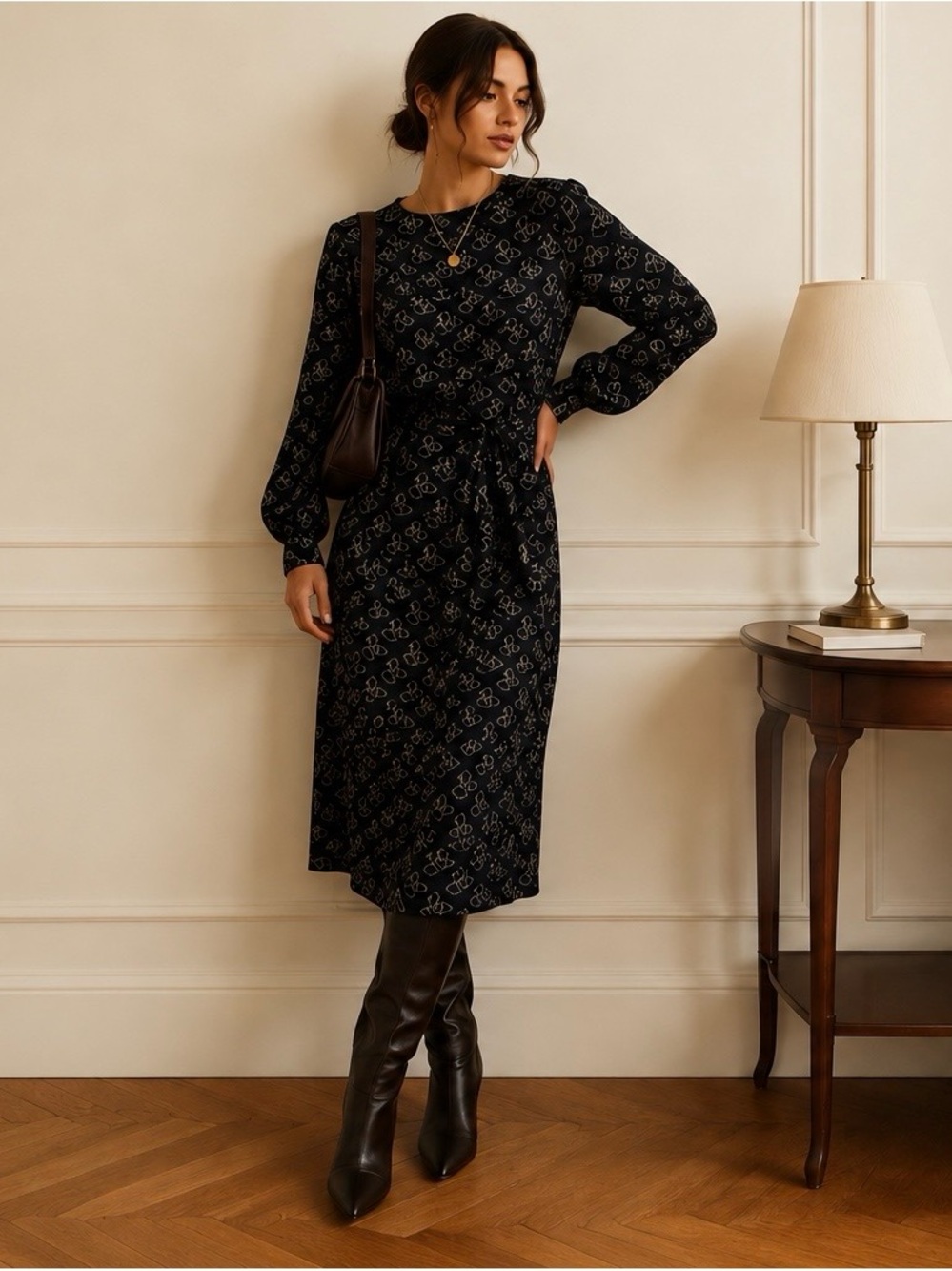 A.P.C. 100% Silk Printed Belted Midi Dress Made in France